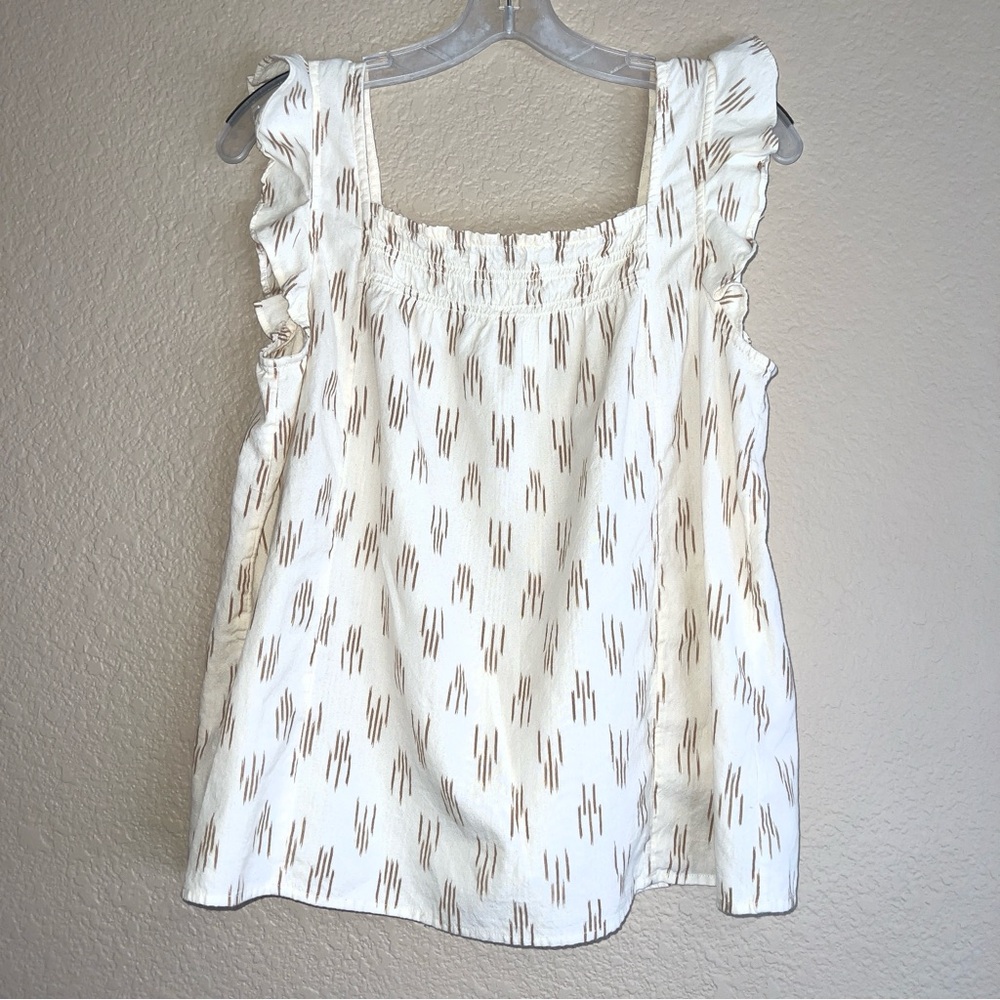 Madewell Cream Smocked Ruffle Straps Tank Top In Ikat Sz M - Picture 12 of 12